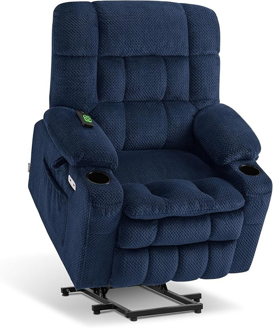 MCombo Dual Motor Power Lift Recliner Chair for Elderly, Lay Flat Lift Chair with Heat and Massage, Petite Lift Chair, Cup Holders, USB A&C Ports, Fabric 7893 (Small, Navy Blue)