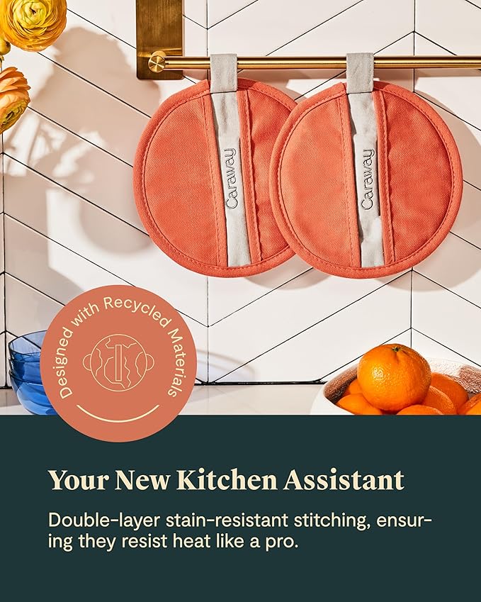 Caraway Pot Holders - 100% Organic Cotton Pot Holder - Double-Layer Stain Resistant Stitching - Resists High Heat & Low Cold Temperatures - Machine Washable - Navy
