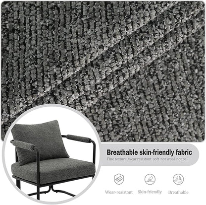 Single Accent Chair for Living Room, Mid Century Modern Upholstered Reading Armchair for Bedroom, Office, with Comfy Chenille Cushion & Metal Frame, Dark Grey