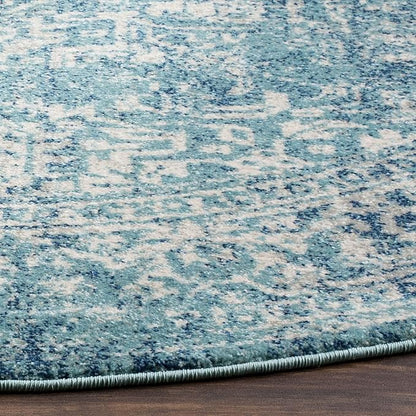 SAFAVIEH Evoke Collection Area Rug - 3' Round, Blue & Ivory, Distressed Design, Non-Shedding & Easy to Clean, Ideal for Foyer, Bedroom, Accent Space (EVK256C)