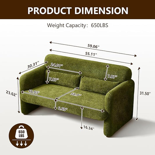 59" W Upgrade Lambswool Fabric Loveseat Sofa, Modern Love seat Couch, Solid and Easy to Install, Upholstered 2-Seater Couch for Bedroom, Apartment, Living Room