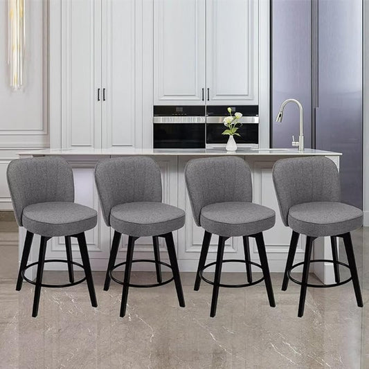 MINCETA Bar Stools Set of 4, 26 Inch Upholstered Barstools with Backrest and Footrest, Swivel Counter Height Barstools for Kitchen Island Home Bar Gray