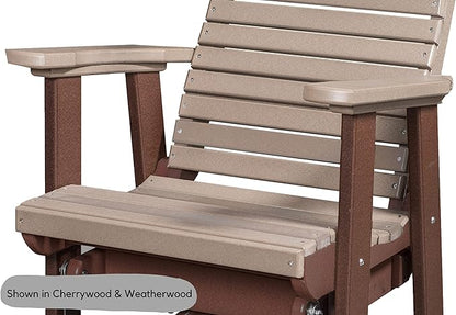 DutchCrafters Modern Horizontal Slat High Back Poly Glider Chair Outdoor Patio Furniture (Black & Weatherwood)