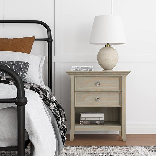 SIMPLIHOME Amherst SOLID WOOD 24 Inch Wide Traditional Bedside Nightstand Table in Distressed Grey, For the Living Room and Bedroom