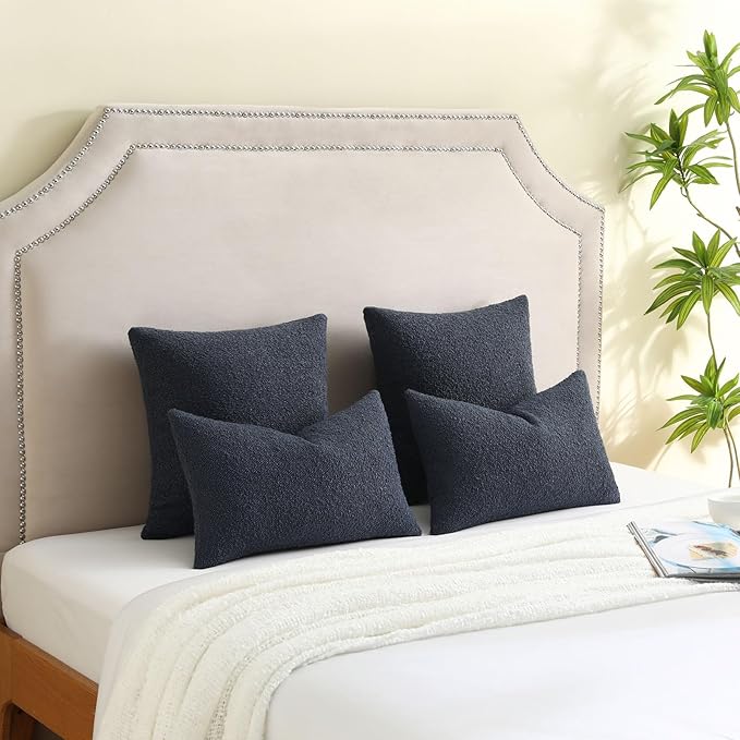 FUTEI Pack of 2 Navy Blue Decorative Throw Pillow Covers 24x24 Inch Soft Cozy Solid Boucle Textured European Cushion Case,Modern Home Decor for Couch Bed Living Room