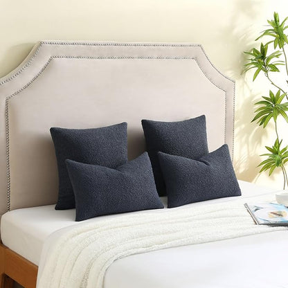 FUTEI Pack of 2 Navy Blue Decorative Throw Pillow Covers 22x22 Inch Soft Cozy Solid Boucle Textured Cushion Case,Modern Home Decor for Couch Bed Living Room