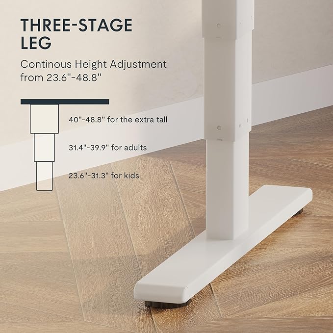FlexiSpot E6 Solid Wood 3-Stage Dual Motor 63 x 24 Electric Standing Desk, Holds 220 lbs, Adjustable Height w/ Memory Presets, Butcher Block Rubberwood Desktop & White Frame, Ships in 2 Boxes