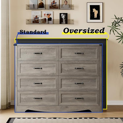 8-Drawer Dresser for Bedroom, Modern Wooden Chest of Drawers with Metal Handles, Anti-Tipping Design, Sturdy and Stable Storage Organizer for Living Room, Entryway, Home Office