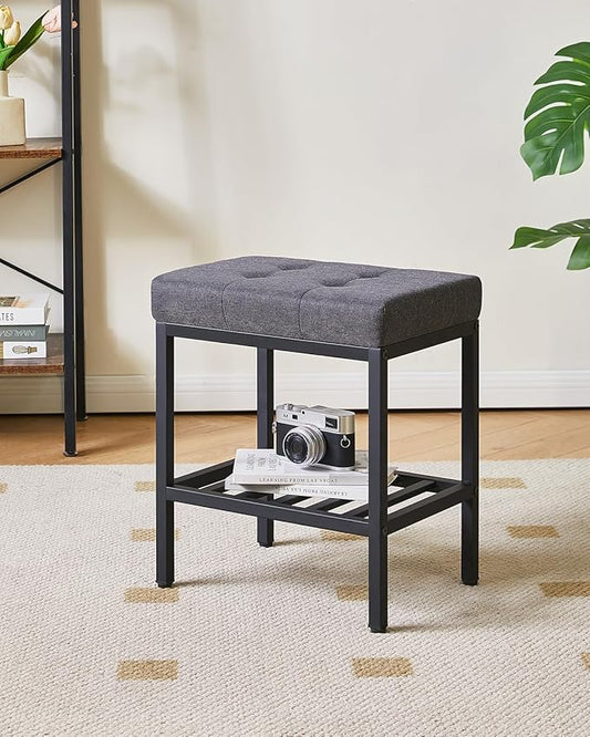 IBUYKE Rectangular Makeup Stool with Adjustable Feet and Storage Space, Footrest Chair, Linen Seat Vanity Stool, Multi-Use as Small Side Table or Ottoman, for Bedroom, Dark Gray WBD017G
