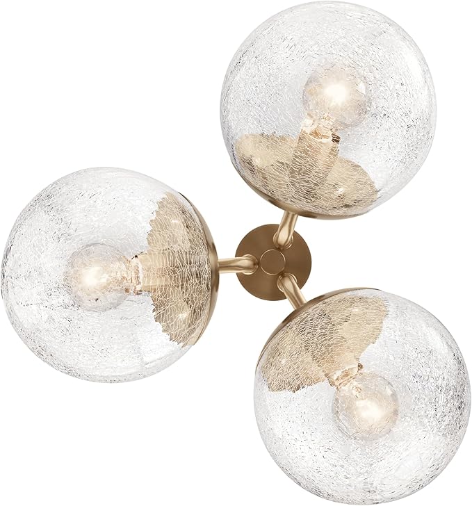 KICHLER Silvarious 3-Light Convertible Pendant, Soft Modern Light with Clear Crackled Glass in Polished Nickel, for Hallway, Dining Nook, Bedroom or Kitchen (9.5" x 16.5"), 52700CPZ