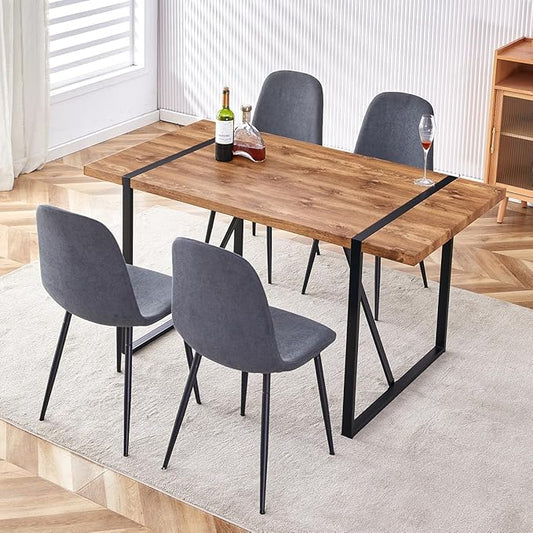 5 Piece Dining Table Set，Dinner Table Set for 4，55'' Kitchen Table and Suede Nap Fabic Chairs Set of 4, 4 Chair Dining Table Set for Kitchen Dining Room