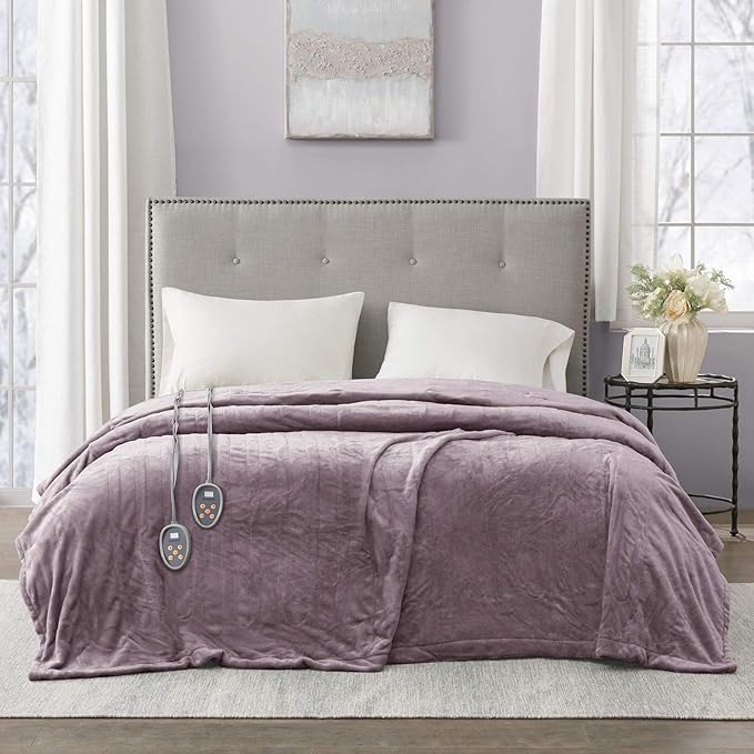 Beautyrest Heated Plush Elect Electric Blanket with 20 Heat Level Setting Controllers Equip with Secure Comfort Technology and 10 Hours Auto Shut Off, Queen: 84x90, Lavender,BR54-0656