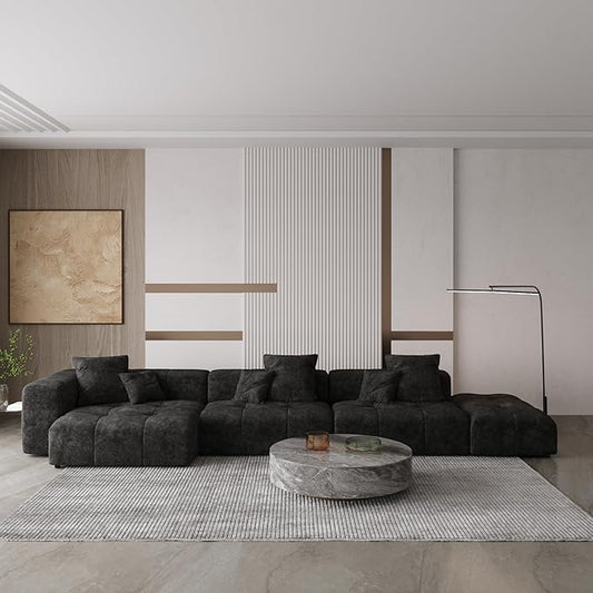 WJShome 158" Oversized Modular Sectional Sofa, L Shaped Couch with Ottoman,Sectional Couches for Living Room,Large Linen Deep Seat with Pillow Couches for Home,Spacious Space,Black