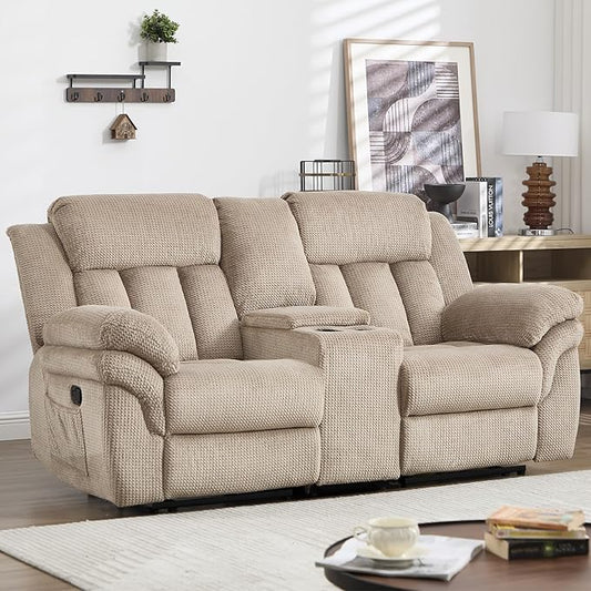 CANMOV Recliner Sofa Set, Manual Recliner Loveseat with Overstuffed Armrest for Living Room,Bedroom Furniture,Office,2 Seat Light Brown