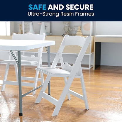 Flash Furniture HERCULES Kids Folding Chairs with Padded Seats | Set of 2 White Resin Folding Chair with Vinyl Padded Seat for Kids