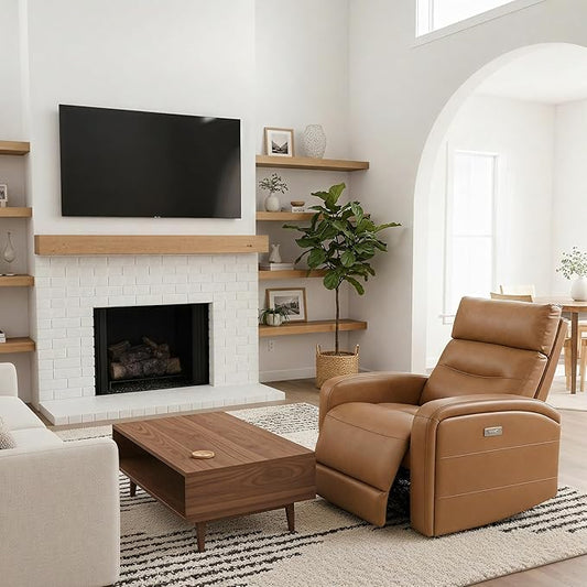 Watson & Whitely Swivel Power Recliner Glider Rocker, Small Recliner with Charging Port for Living Room, Faux Leather in Camel