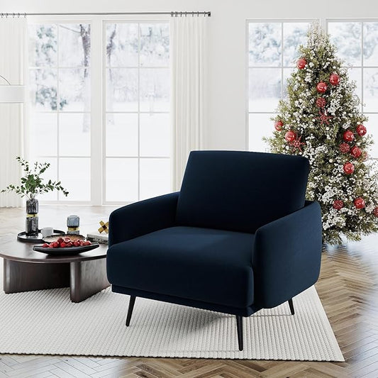 Mid-Century Accent Chair,Modern Oversized Armchair for Living Room,Comfy Upholstered Reading Accent Chairs for Bedroom,Single Sofa Chair (Navyblue-1PACK)