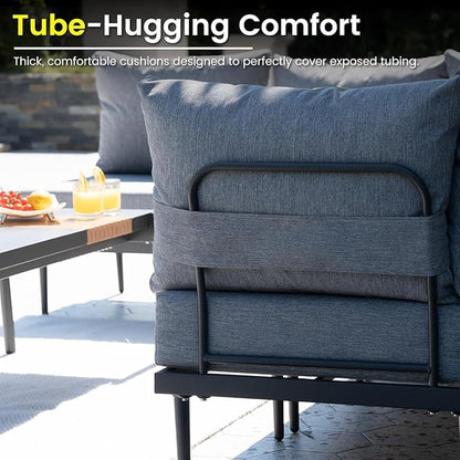 Sundale Outdoor 5 Pieces Metal Patio Furniture Set, Outdoor Sectional Sofa w/6 Inch Olefin Cushion and Coffee Table, Modern Outdoor Conversation Sets (4 Seats, Grey Frame)