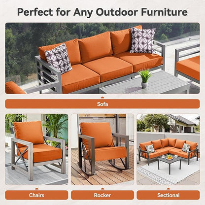 Luxury 6" Outdoor Cushions for Patio Furniture, 24x24x6" Thick Seat Cushion Set of 10, Fade Resistant Couch Chair Replacement Cushions High Density Wicker Chair Cushion w/ Removable Cover, Orange