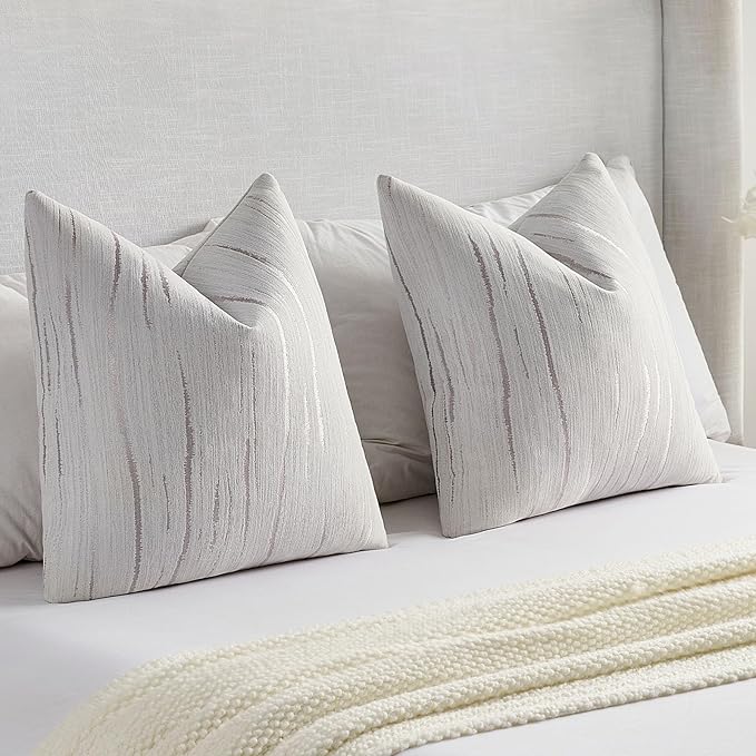 FUTEI Grey Chenille Decorative Throw Pillow Covers 26x26 Inch Set of 2,Soft Embossed Striped Textured Euro Pillow Shams,Modern Home Decor for Couch Bed Living Room