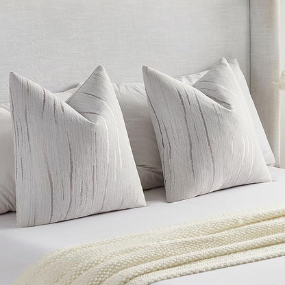 FUTEI Grey Chenille Decorative Throw Pillow Covers 26x26 Inch Set of 2,Soft Embossed Striped Textured Euro Pillow Shams,Modern Home Decor for Couch Bed Living Room