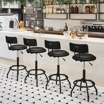 COSTWAY Adjustable Height Bar Stools Set of 2, 360 Degree Swivel, Modern Guitar Stool for High Ergonomic Seating, with PU Leather Cushion, Heavy Duty Steel Frame for Bar, Shop and Music, Garage, Black