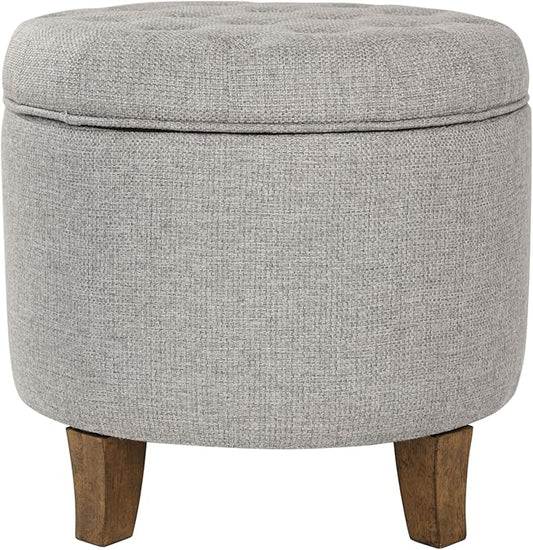 Homepop Home Decor | Upholstered Round Tufted Foot Rest Ottoman | Ottoman with Storage for Living Room & Bedroom | Decorative Home Furniture, Gray Fabric