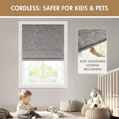 Madison Park Cordless Roman Shades, Total Blackout Window Blind Privacy Window Shades, Thermal Insulated Cordless Window Treatment for Bedroom, Living Room, Quincy, Single Panel 31" W X 64" H Grey