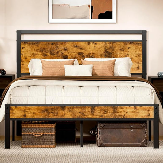 Z-hom Upgraded Full Size Bed Frame, Heavy Duty Metal Sturdy Full Bed Frame with Modern Wood Headboard & Footboard, Stable Platform Bed Furniture Bed Storage, No Noise, No Box Springs, Vintage Brown