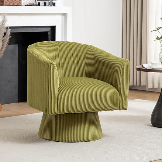 Swivel Accent Chair, Modern 360° Swivel Barrel Chair, Corduroy Upholstered Single Sofa for Living Room, Bedroom(Mint Green)