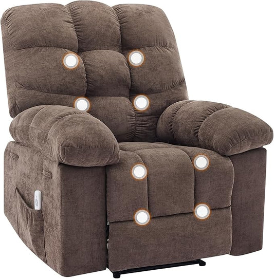Recliner Rocking Chair with Massage and Heat, Wide Overstuffed Ergonomic Fabric Recliner with Breathable Upholstery, 2 Side Pockets & Remote Control for Living Room or Bedroom