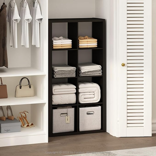 Furinno Cubic Closet Organizers and Storage, 8-Cube Closet Organizer, Open Shelf Closet Storage, Extra Thick Frame for Wardrobe, Bedroom, Living Room, Dark Oak