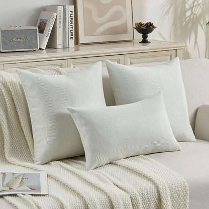 FUTEI Cream White Chenille Throw Pillow Covers 24x24 Inch Set of 2,Soft Wide Chevron Textured European Pillow Shams,Farmhouse Home Decor for Couch Bed Living Room