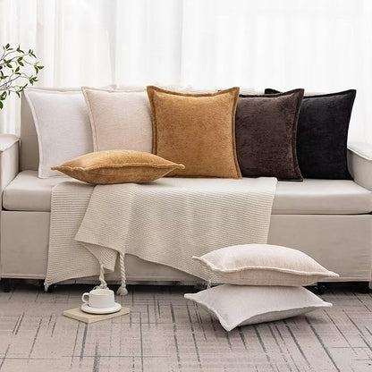 Cream White Decorative Throw Pillow Covers 24x24 Inch Set of 2 Cozy Soild Chenille Cushion Cases Soft Textured Square Couch Pillows Cover Boho Accent Farmhouse Pillowcases for Sofa Bed