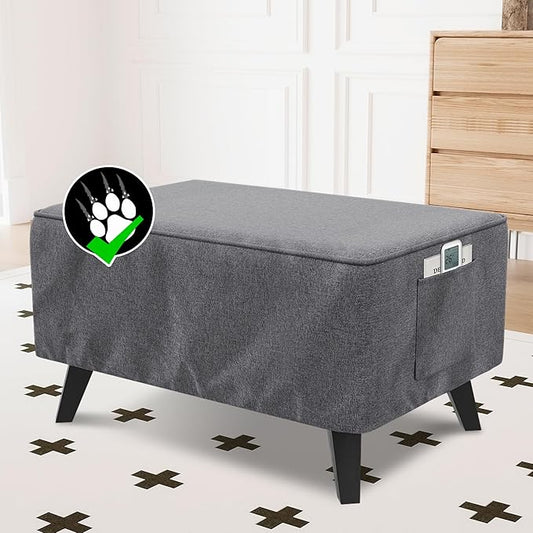 H.VERSAILTEX Ottoman Cover Slipcover Rectangle Fit Length 43"-44" Footrest Sofa Slipcovers Stool Cover Footstool Protector Covers Feature Thick Linen Look Fabric Removable Washable - Heather Grey