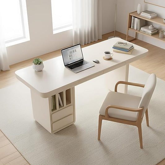 71 Inch White Writing Desk with Storage, Modern Computer Desk with 4 Drawers for Study, Wooden Executive Desk for Home Office