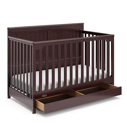 Graco Hadley 5-in-1 Convertible Crib with Drawer (Espresso) – GREENGUARD Gold Certified, Fits Standard Crib Mattress, Converts to Toddler Bed, Daybed and Full Bed, 4 Adjustable Mattress Heights