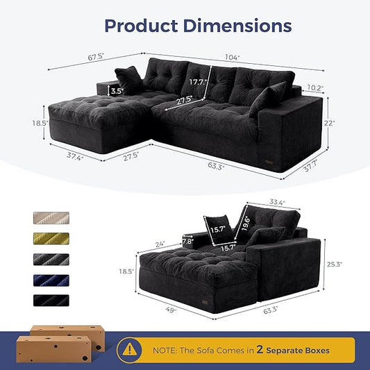 MAXYOYO Sectional Sofa Couch and Chaise Lounge, L Shaped Modern Cloud Couch with Ottoman, Comfy Sofa with Layered Cushion, Tufted Upholstered Sleeper Chair for Living Room, No Assembly Required