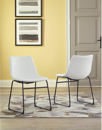 Signature Design by Ashley Centiar Urban Industrial Faux Leather 18.75" Bucket Dining Chair, 2 Count, White