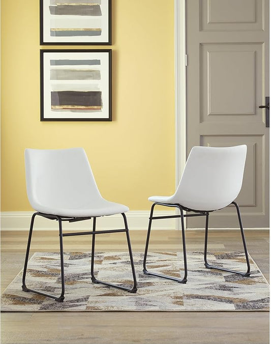 Signature Design by Ashley Centiar Urban Industrial Faux Leather 18.75" Bucket Dining Chair, 2 Count, White