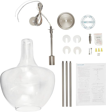 Everly 19.75" 1-Light Bell Pendant with Clear Glass in Brushed Nickel, for Kitchen Island, Dining Nook, Bedroom, (19.75" x 13.75") 42046NI