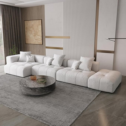 WJShome 158" Oversized Modular Sectional Sofa, L Shaped Couch with Ottoman,Sectional Couches for Living Room,Large Linen Deep Seat with Pillow Couches for Home,Spacious Space,White