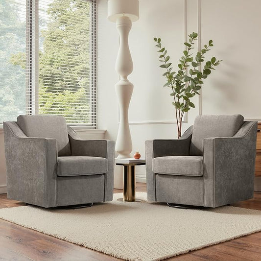 UIXE Swivel Accent Chairs Set of 2, Chenille Upholstered Arm Chair for Living Room, Modern Club Armchair Comfy Single Sofa Bedroom Reading Seat with Lumbar Pillow - Sand