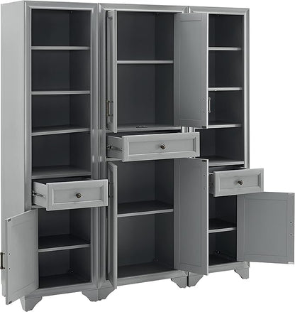 Crosley Furniture Tara 3-Piece Pantry Storage Cabinet Set with Shelves, Kitchen, Dining, or Laundry Room, Distressed Gray