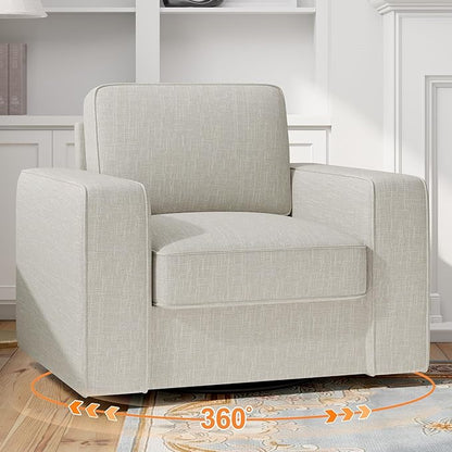 Swivel Accent Sofa Chair Set of 4, Modern Comfy Oversized Upholstered Cushion Back Armchair in Linen 1pcs for Living Room, Bedroom, Reading Room(Khaki)