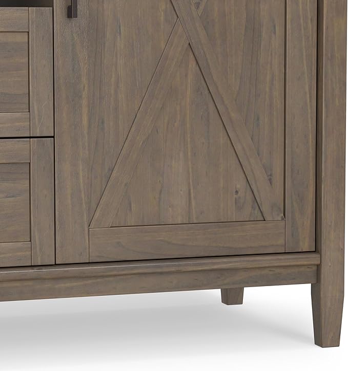 SIMPLIHOME Ela Solid Wood and Pine 54 inch x 18 inch Rectangle Transitional Sideboard with Wine Storage in Smoky Brown for The Dining Room and Kitchen