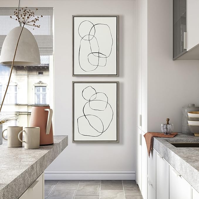 Kate and Laurel Sylvie Sylvie Modern Circles and Going in Circles Framed Linen Textured Canvas Wall Art Set by Teju Reval of SnazzyHues, 2 Piece 18x24 Gray, Decorative Abstract Art Print for Wall