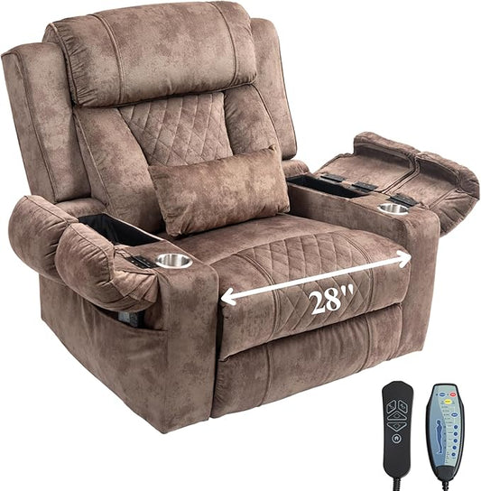 Big Man Power Lift Recliner for Elderly Adults 28 Inch Wide Seat, Lay Flat Lift Chair with Heat Massage, Arm Storage Cup Holders, USB Type C Charging, Oversized Recliner 400 lbs
