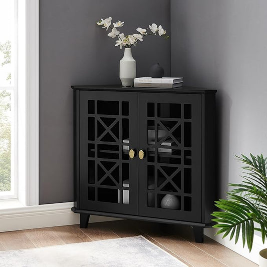 Walker Edison Fretwork Corner Accent Cabinet - Black