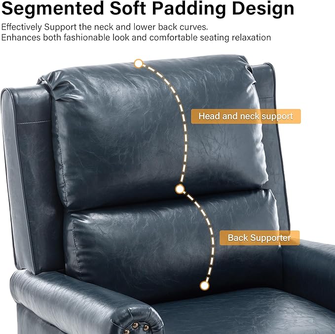 Faux Leather Recliner Chair, Modern Pushback Armchair with Adjustable Backrest & Footrest for Bedroom, Living Room (Dark Blue, Set of 2)